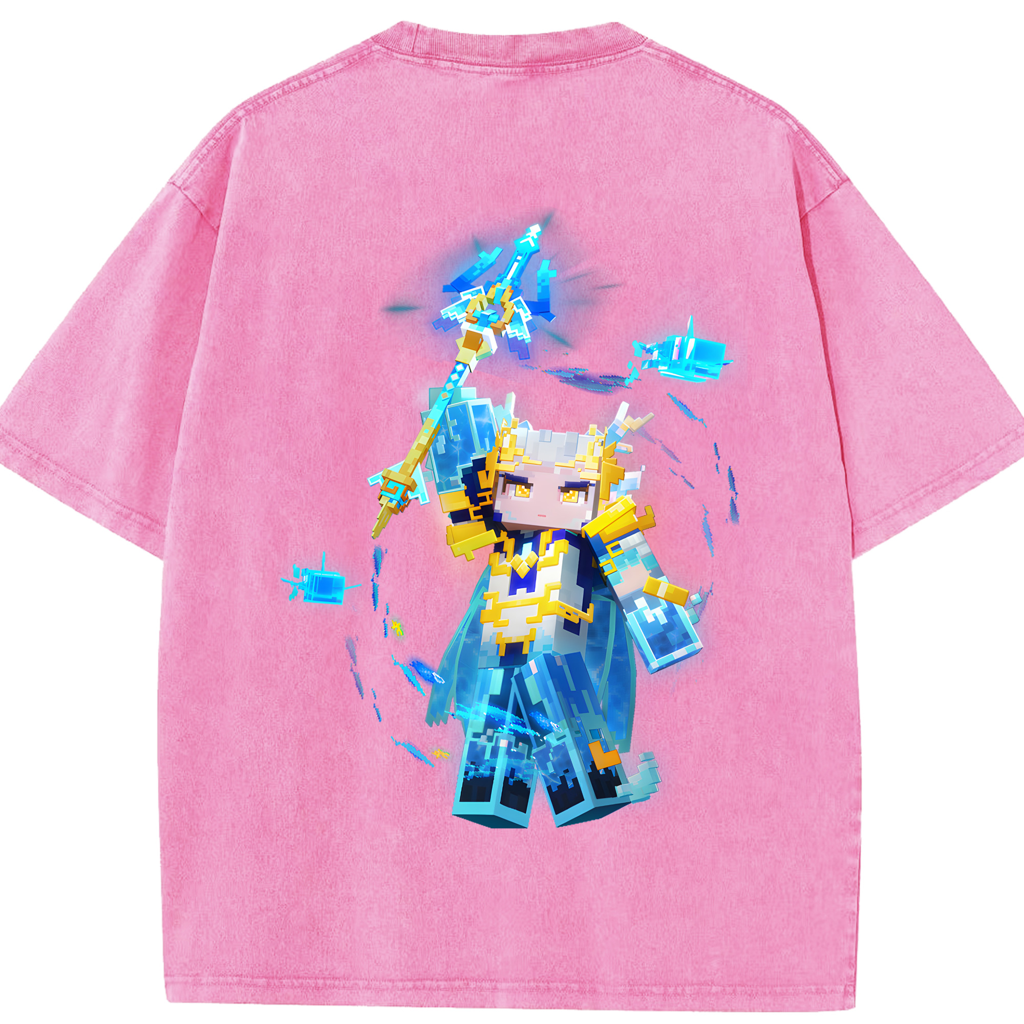 （画像用） マインクラフト ブロックの世界 Minecraft MC Block world 綿100% ヴィンテージ風 半袖Tシャツ（背面プリント）